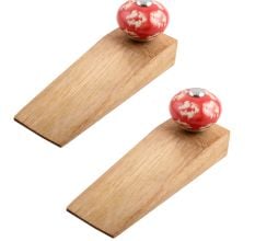 2 Pieces Red Etched Ceramic Wooden Door Stopper